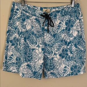 Surfside Supply Teal White tropical floral palm leaf Swim Trunks pockets SZ LG